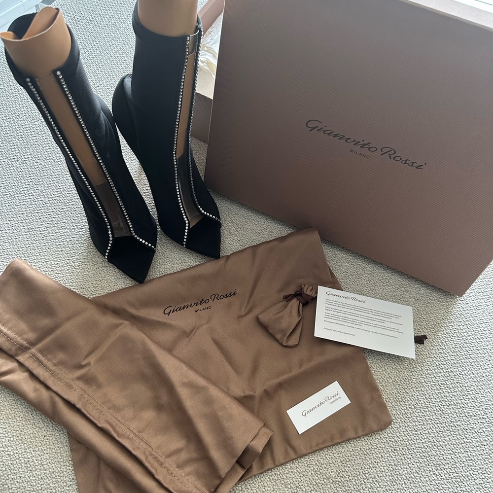 Black Crystal Stiletto booties Hiroko 105mm Gianvito Rossi NWT 37.5 or 7/7.5